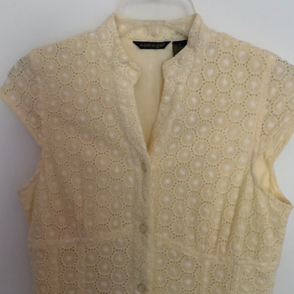 ECOLOGIE Cotton Eyelet Lace Cap Sleeve Yellow A Line Dress, Sz 4